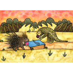 Pangolin and Porcupine Playing Ping Pong