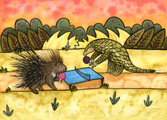 Pangolin and Porcupine Playing Ping Pong