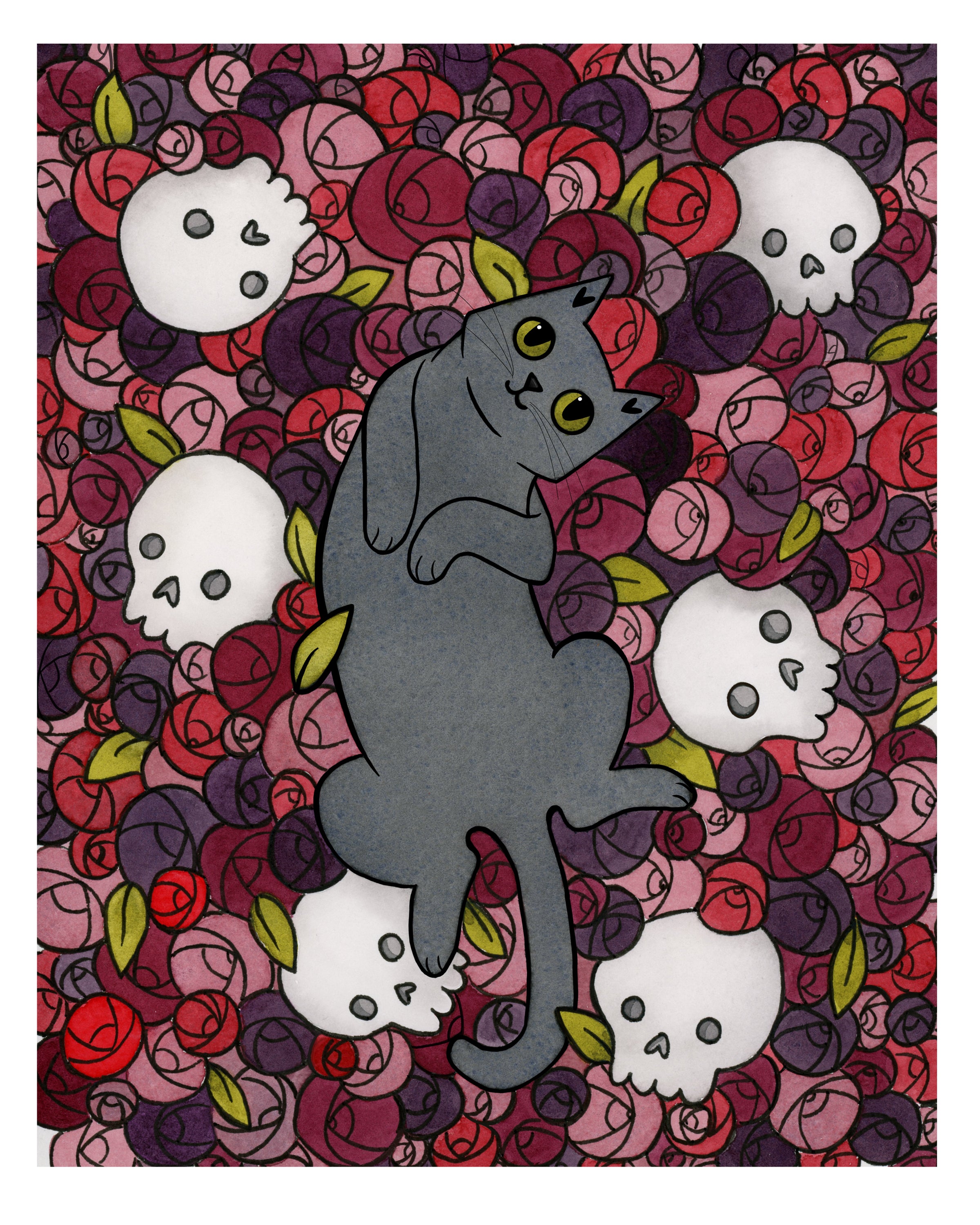 Cat and Skulls