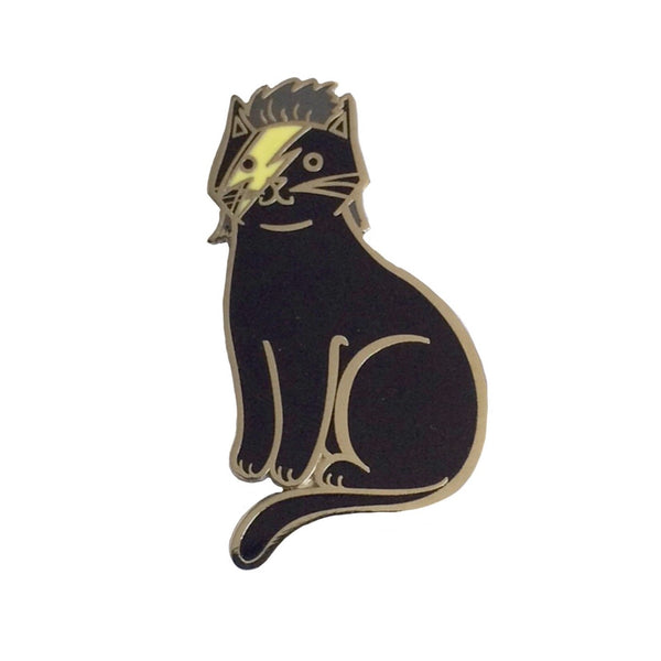 Solid Black Bowie Cat enamel pin SALE