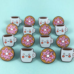 Coffee and Doughnut Enamel Pins set