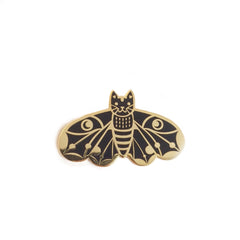Moth Cat in Black Enamel Pin