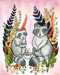 Raccoons eating Ramen Noodles