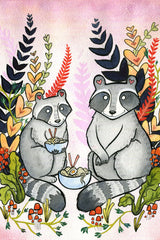 Raccoons eating Ramen Noodles