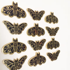 Moth Cat in Black Enamel Pin