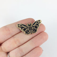 Moth Cat in Black Enamel Pin