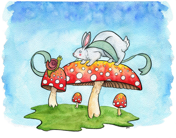 Bunny and Snail on Mushrooms