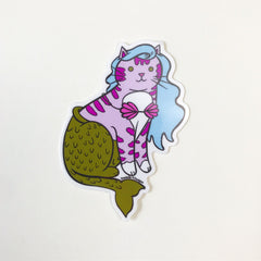 Sky Blue Mermaid Cat Vinyl Sticker