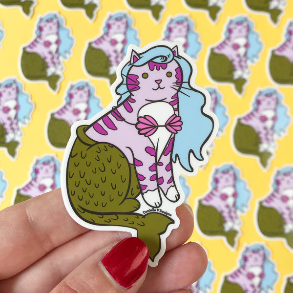 Sky Blue Mermaid Cat Vinyl Sticker