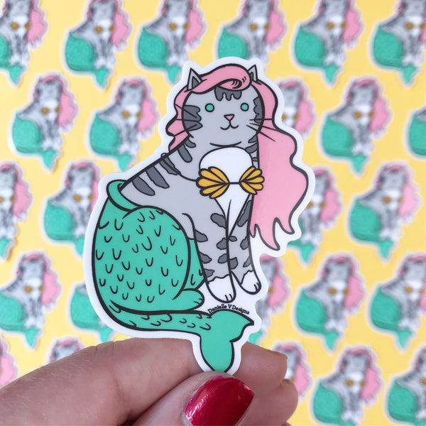 Pinky Mermaid Cat Vinyl Sticker