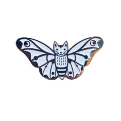 Moth Cat Enamel Pin White Glitter and Gold
