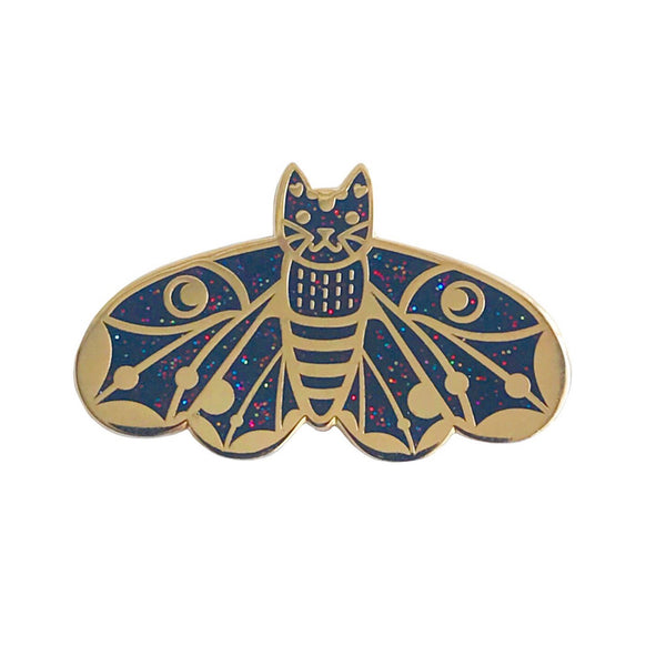 Rainbow Black Glitter Moth Cat Wings Down enamel pin SALE