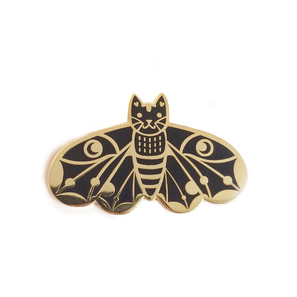 Moth Cat in Black Enamel Pin