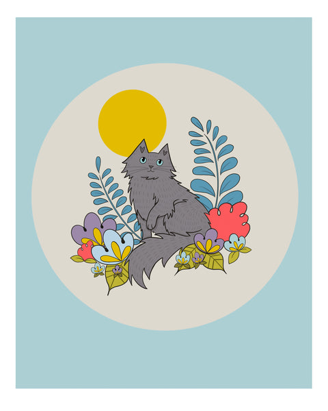 Grey Cat and Flowers