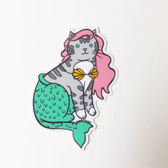 Pinky Mermaid Cat Vinyl Sticker