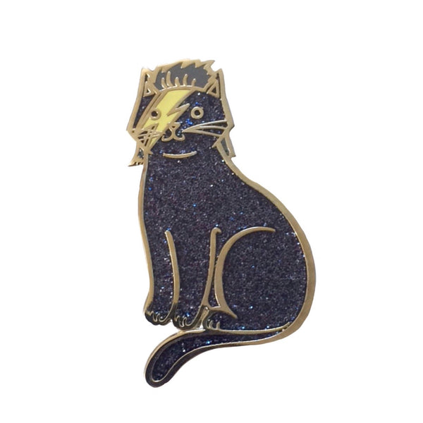 Black Glitter Bowie Cat enamel pin SALE