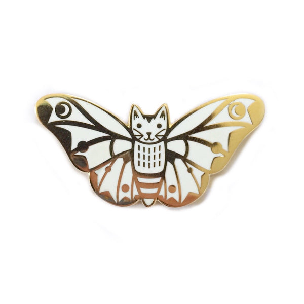 White Moth Cat Wings Up enamel pin SALE