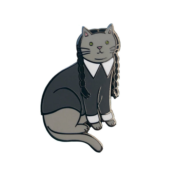 Goth Cat Hard Enamel Pin in Gunmetal