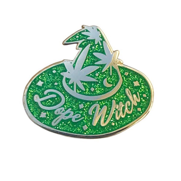 Dope Witch Enamel Pin Green Glitter