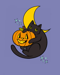 Halloween Cat Biting Pumpkin