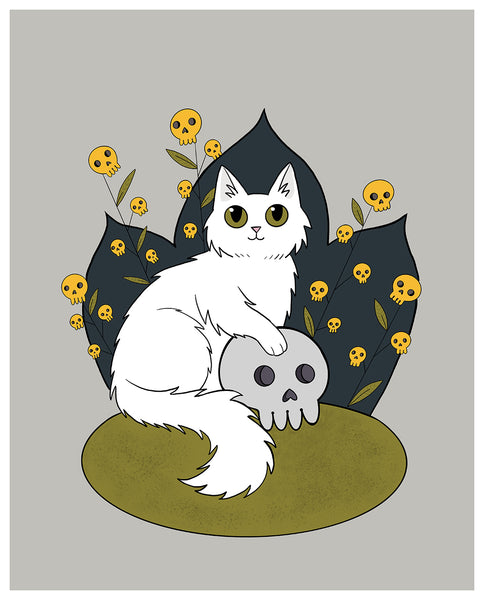 White Cat and Skull