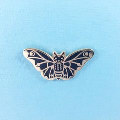 Moth Cat in Black Enamel Pin