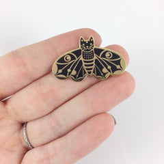 Moth Cat in Black Enamel Pin