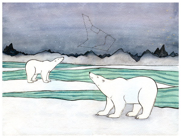 Polar Bears Looking Up at Constellations