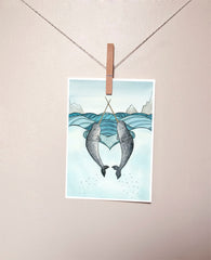 Cute Narwhals Small Art Print - from original watercolor painting 5x7