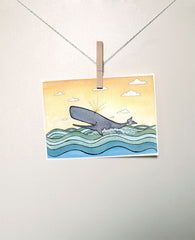 Whale Art Nursery Art Print - The Happy Whale- Print from original Watercolor - 5 x 7