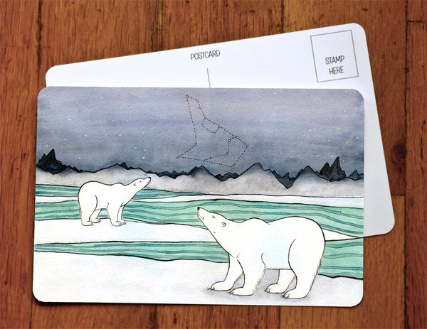 Polar Bears And Constellations Art Card