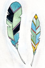 Feather art Print Illustration - Print - Watercolor -  5 x 7
