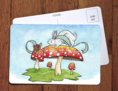 Bunny And Snail on Mushrooms Card