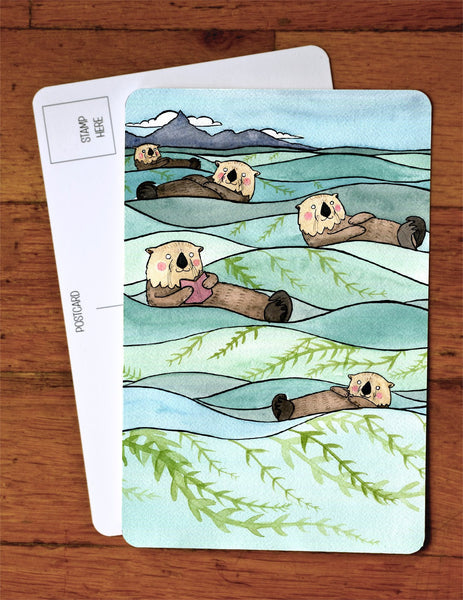 Sea Otters Reading A Story Card