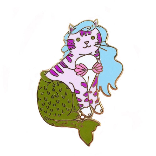 Mermaid Cat Pin Sky Blue